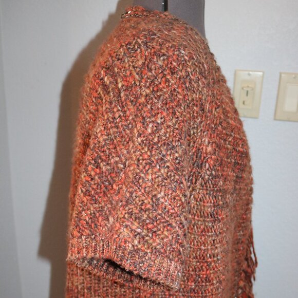 Chico's Knit Crochet Fringe Boho Sweater Open Front Cardigan Size 2/L Wool Blend - Picture 5 of 14